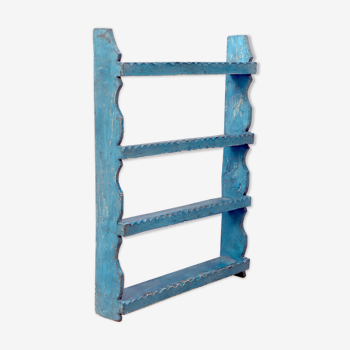 Burmese teak wall shelf with original blue patina