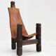 Vintage Brutalist tripod chair leather and wood