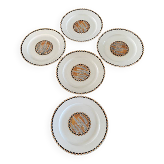 5 assiettes plates anciennes en faïence Sarreguemines