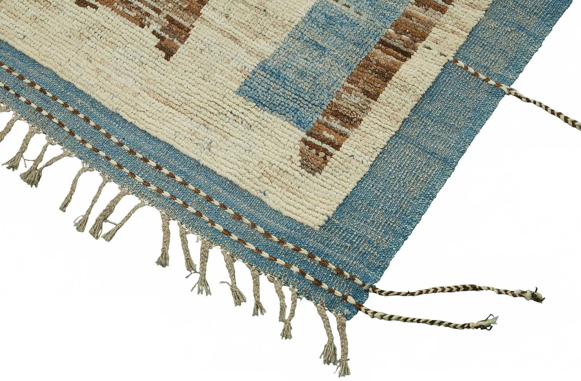 Hand-Knotted Tribal Unique 211 cm x 302 cm Blue Wool Carpet