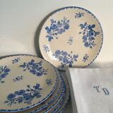 6 assiettes plates, décor bleu