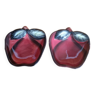 Set of 2 small Apple-shaped Barbotine cups