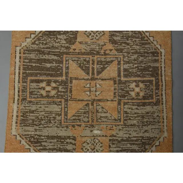 Vintage Turkish Hand-Knotted Wool Cotton Orange Runner Rug 96x214