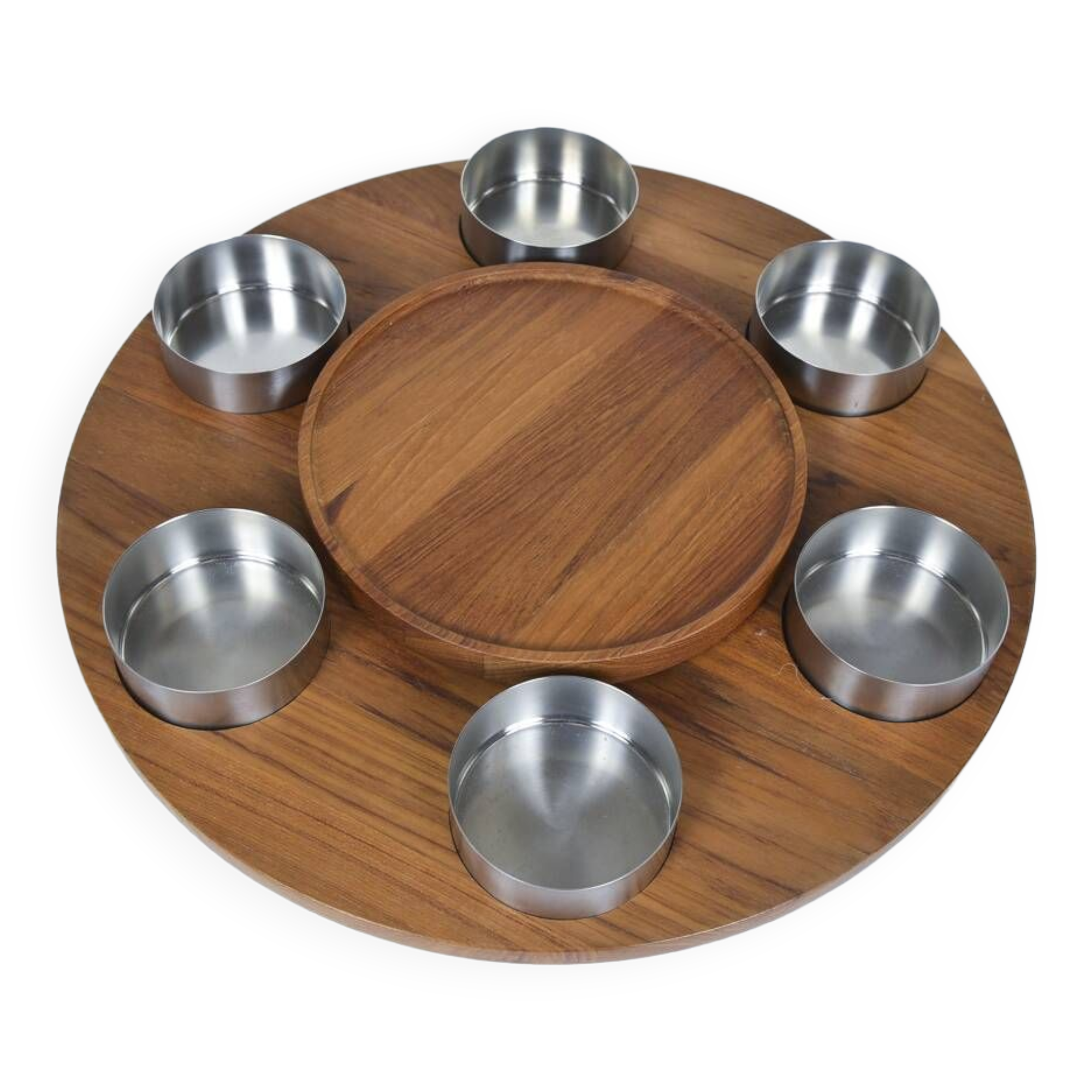 Turntable for fondue with its bowls. Lazy Susan Stelton