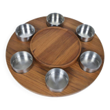Turntable for fondue with its bowls. Lazy Susan Stelton