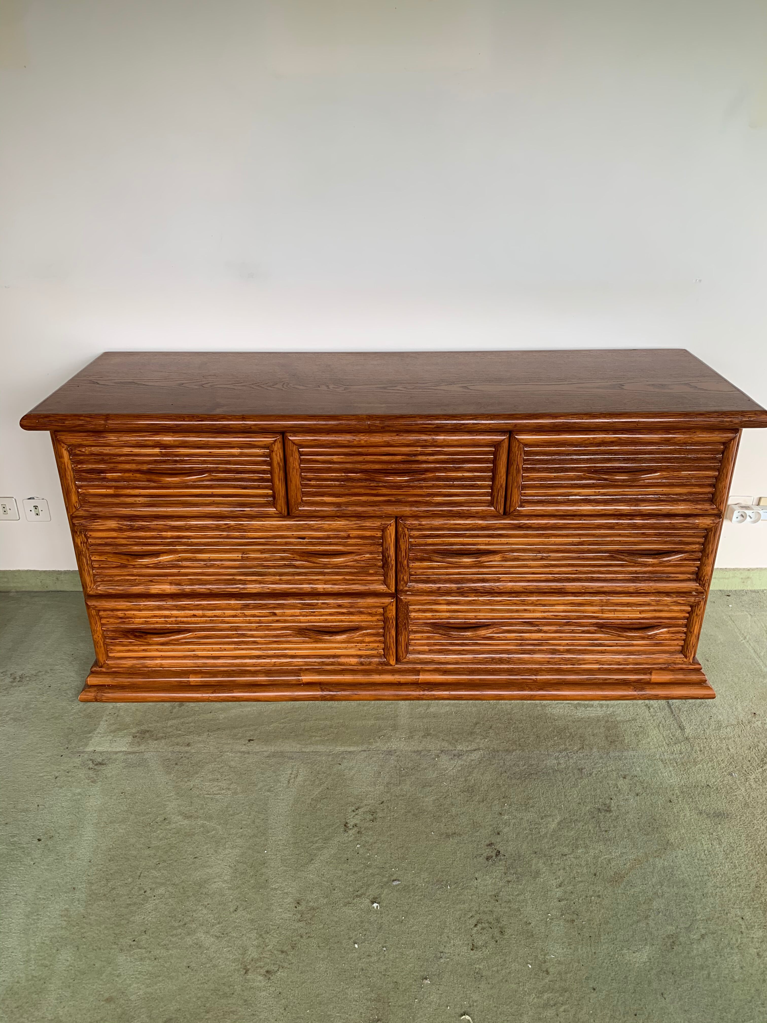 Rattan sideboard, Maugrion furniture design 1970