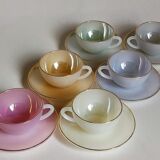 Six vintage iridescent pastel arcopal opaline cups