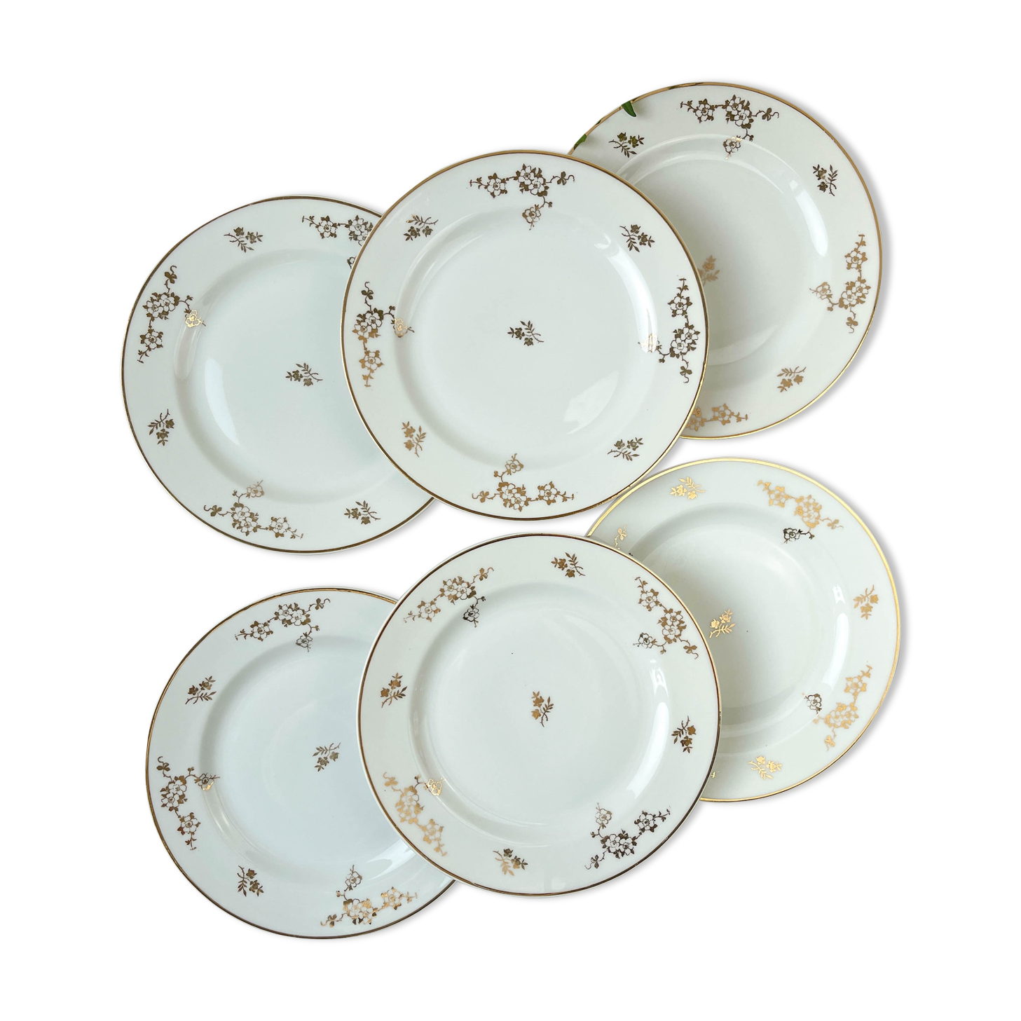 6 assiettes porcelaine Limoges blanche dorée
