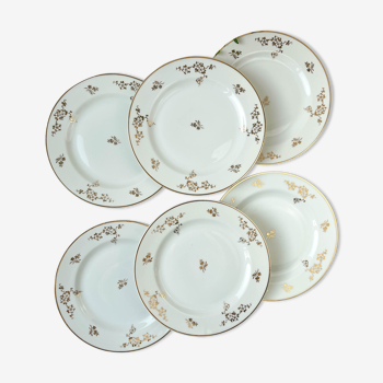 6 small porcelain plates Limoges golden white