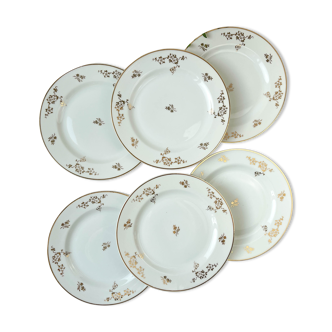 6 small porcelain plates Limoges golden white