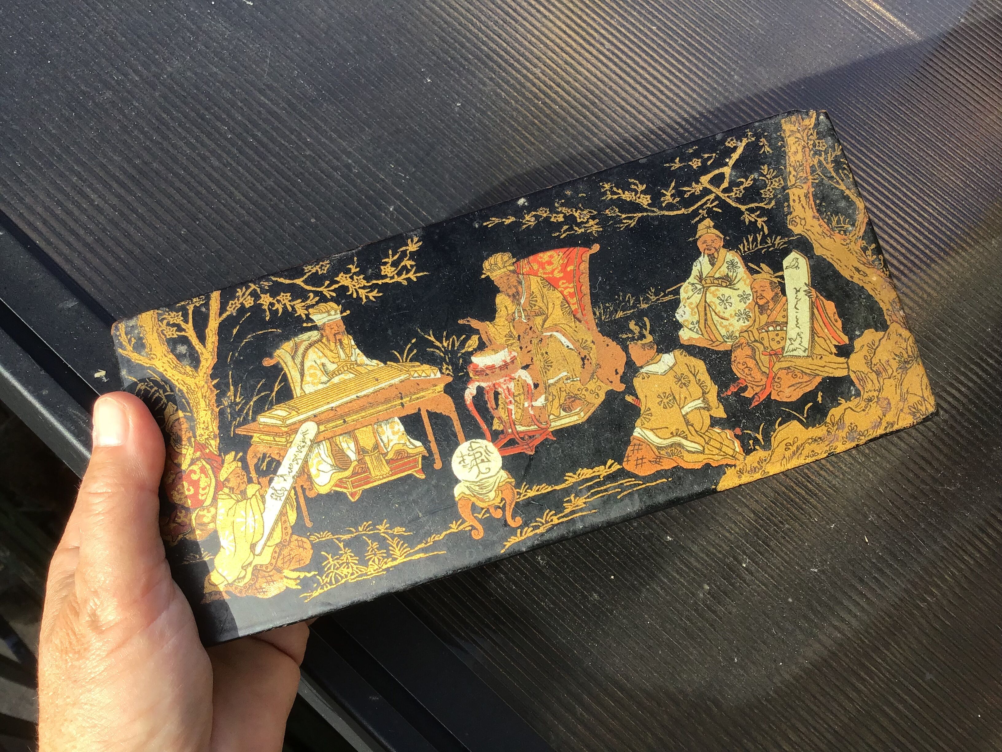 Boîte plumier carton bouilli napoleon iii décor japonisant