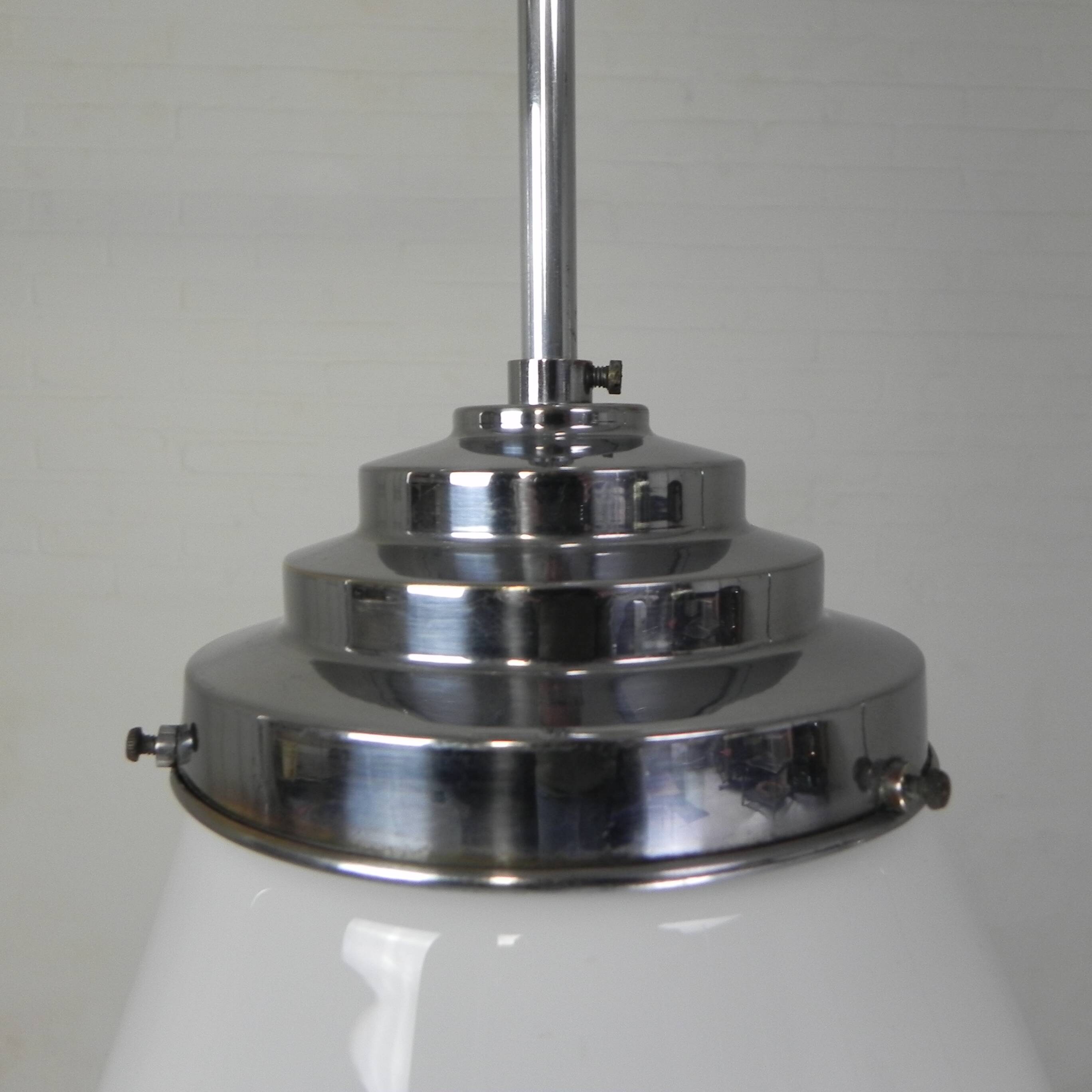 Art Deco pendant lamp with ribbed white globe, 1930s