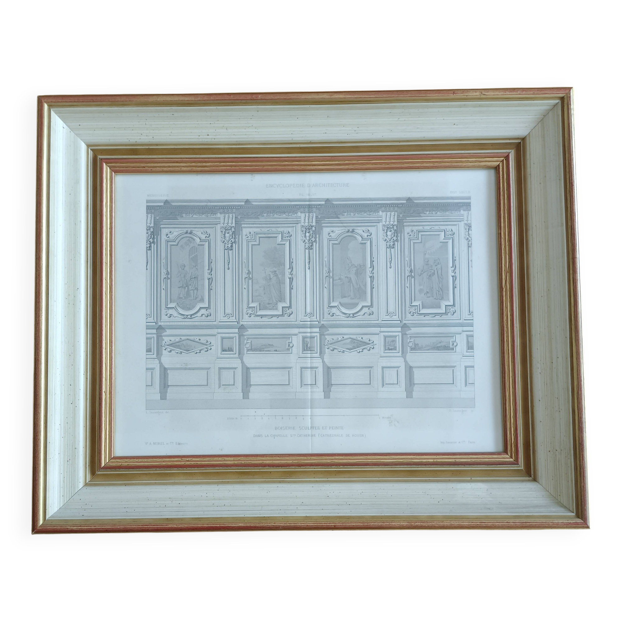 Architectural pencil drawing of the woodwork of the Rouen Cathedral Chapel