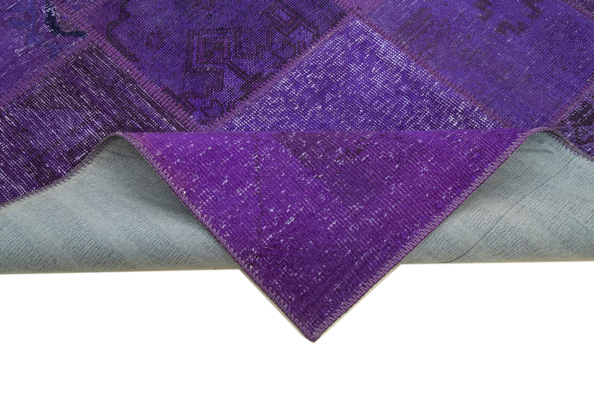 Hand-knotted turkish vintage 171 cm x 239 cm purple patchwork carpet