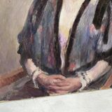 Portrait ancien signé Fernand Blondin daté 1932, huile sur toile vintage d'une femme
