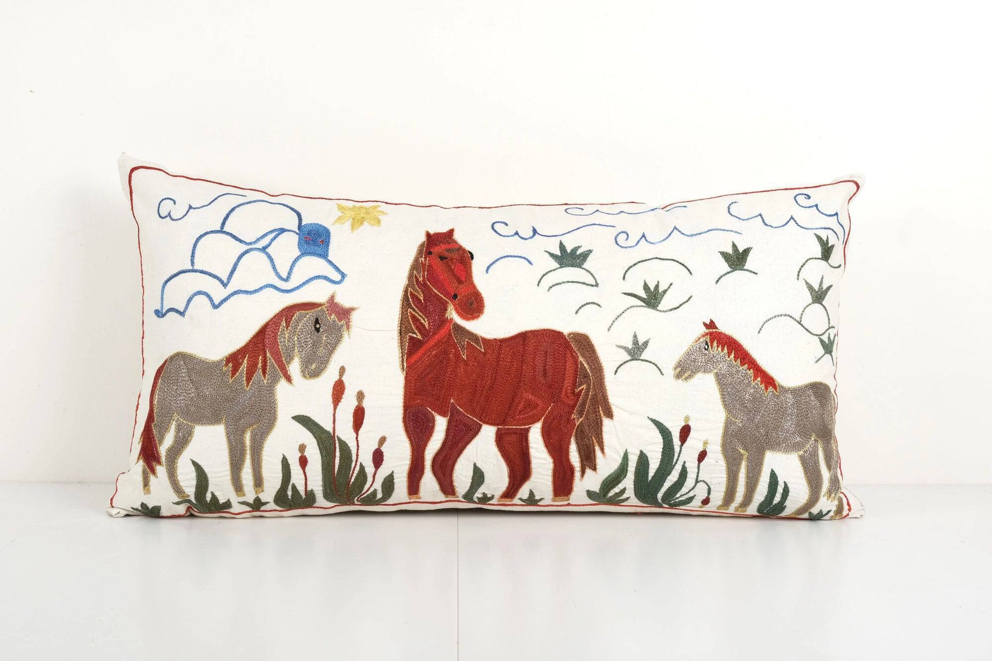 Vintage embroidered cushion cover 46x86 cm
