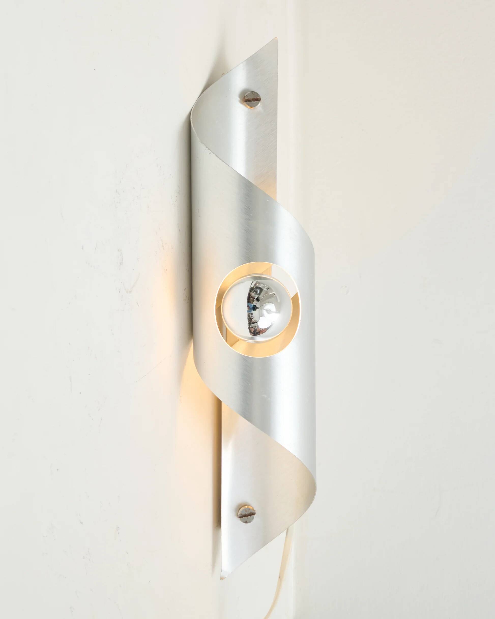 Cylindrical wall light Space Age, brushed aluminium, 1970-1980