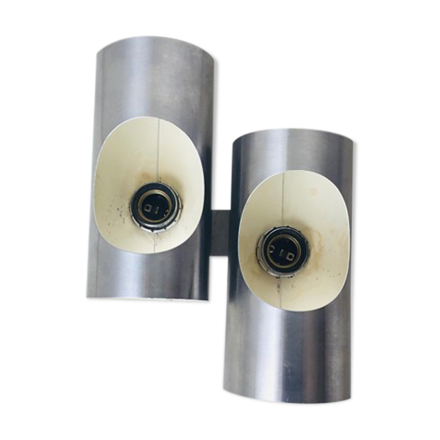 Double cylindrical wall lamp oxar stainless steel design 1970