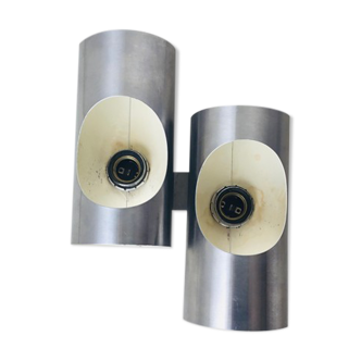 Double cylindrical wall lamp oxar stainless steel design 1970