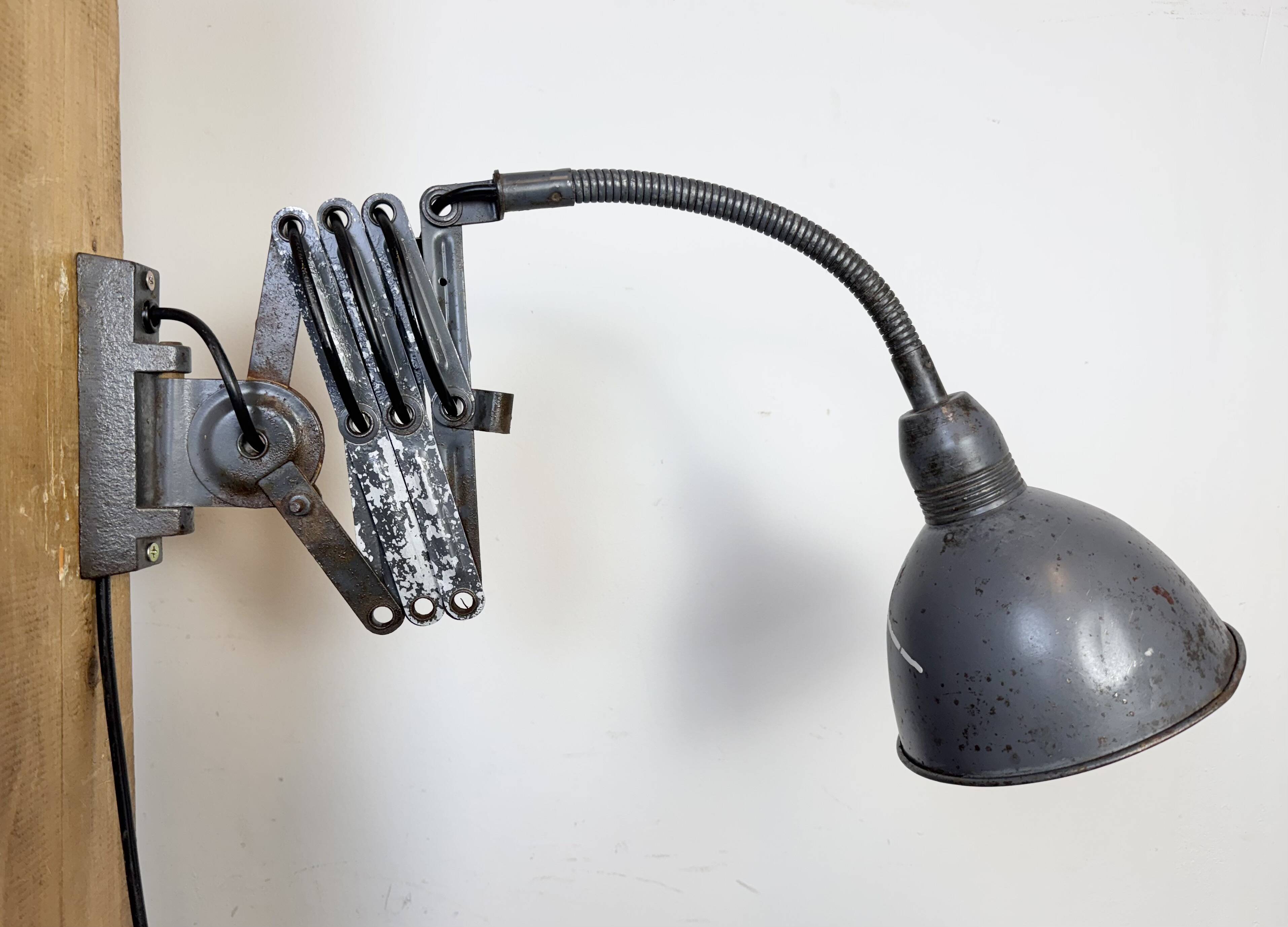Grey Industrial Scissor Wall Lamp from Elektroinstala, 1960s