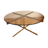1970s Round Glass and Chrome Coffee Table with Sculptural Base
