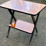 Scandinavian double-tray serving trolley with glossy lacquered top
