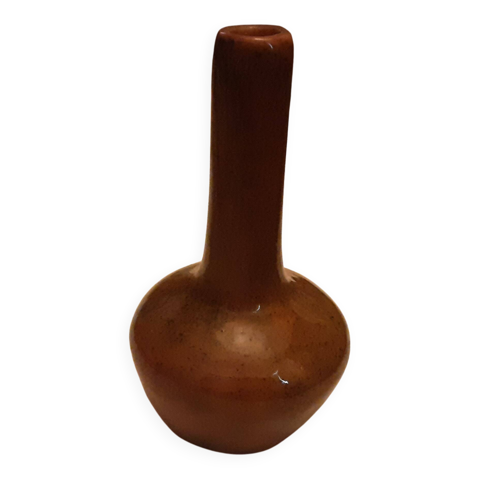 BROWN GLAZED STONEWARE SOLIFLORE VASE SIGNED BARRAULT 1965