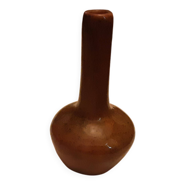 BROWN GLAZED STONEWARE SOLIFLORE VASE SIGNED BARRAULT 1965