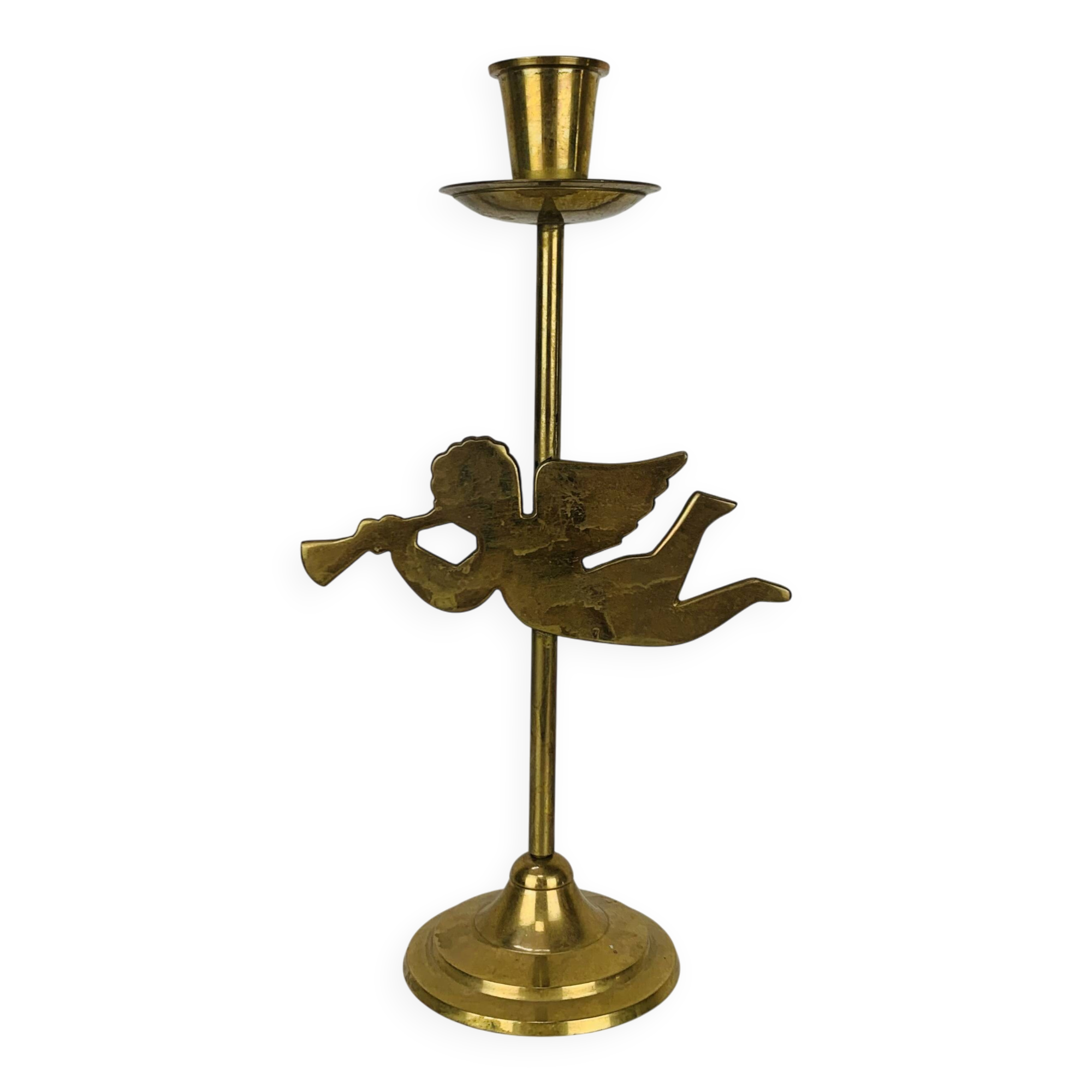 Vintage gold brass angel candle holder