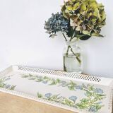 Large painted sheet metal tray with flower decoration