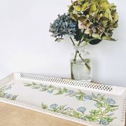 Large painted sheet metal tray with flower decoration