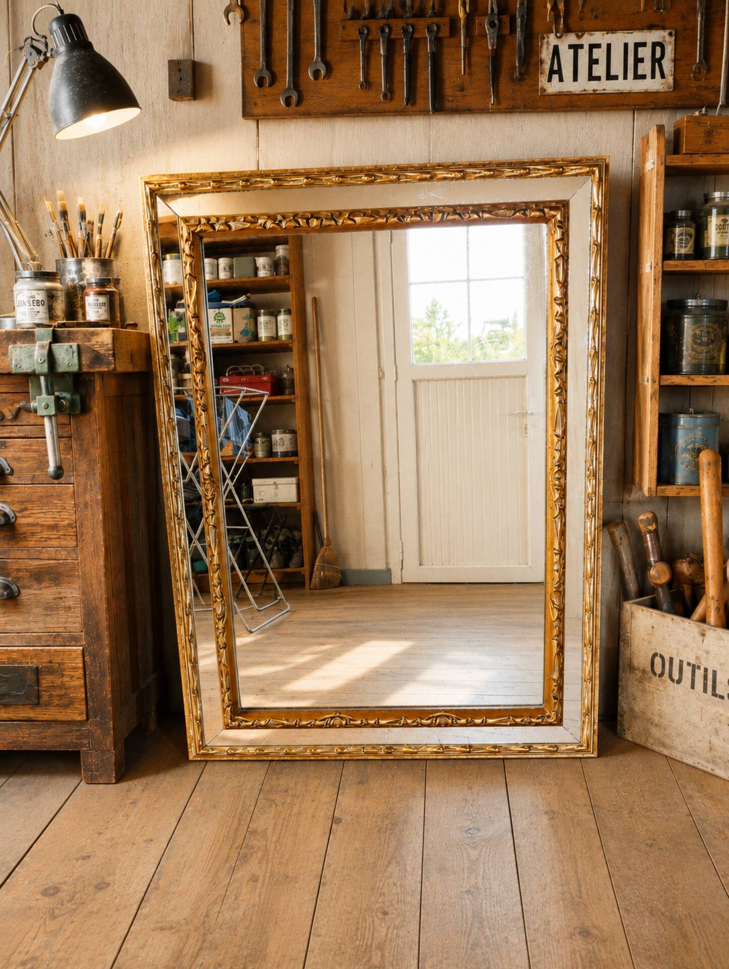 Antique wall mirror in gilded wood – Saint-Gobain glass