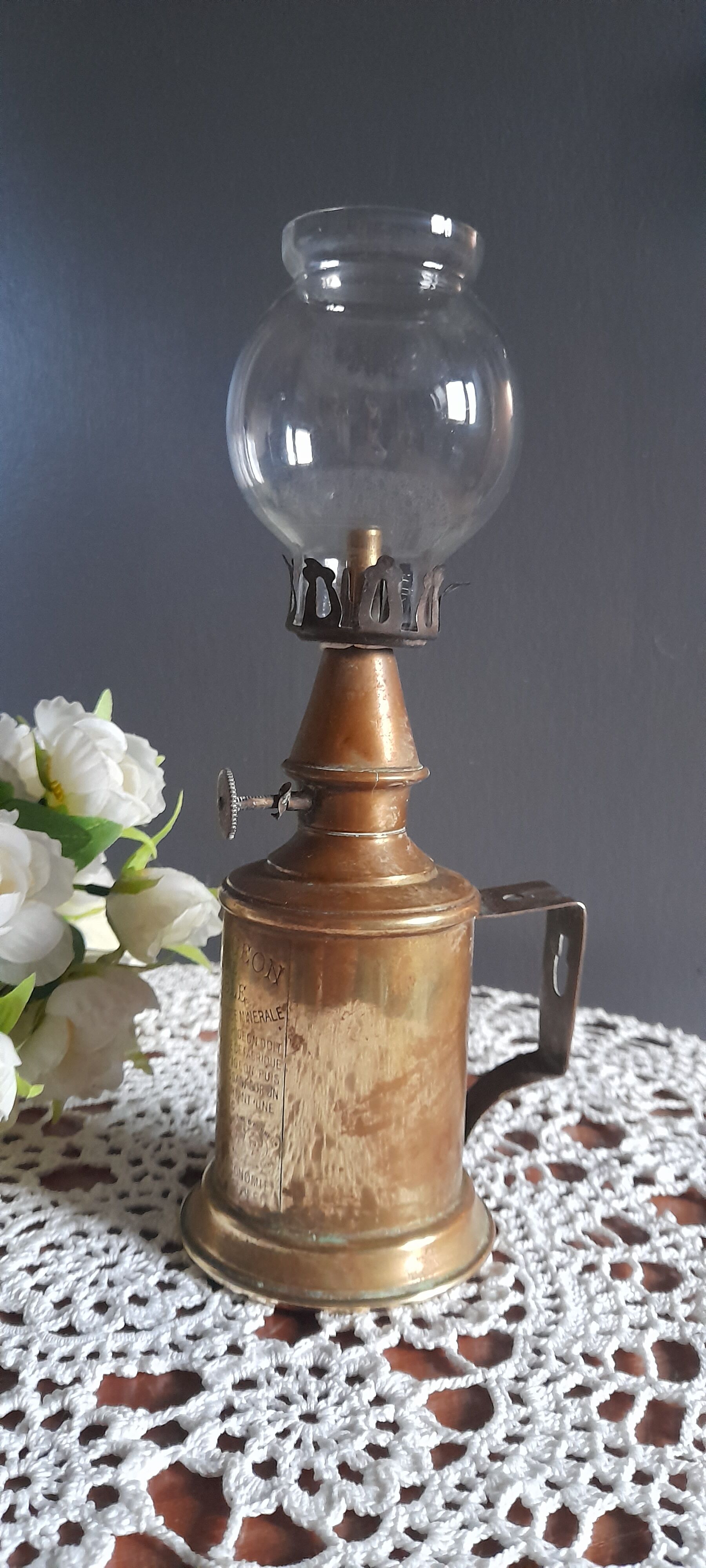 Paraffin pigeon lamp, late 19th century, brass & copper