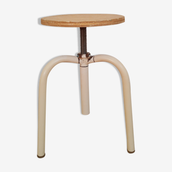 Wood & metal tripod workshop stool with industrial screws