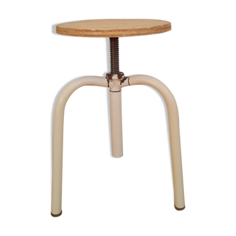 Tabouret d'atelier tripode à vis industriel bois & métal
