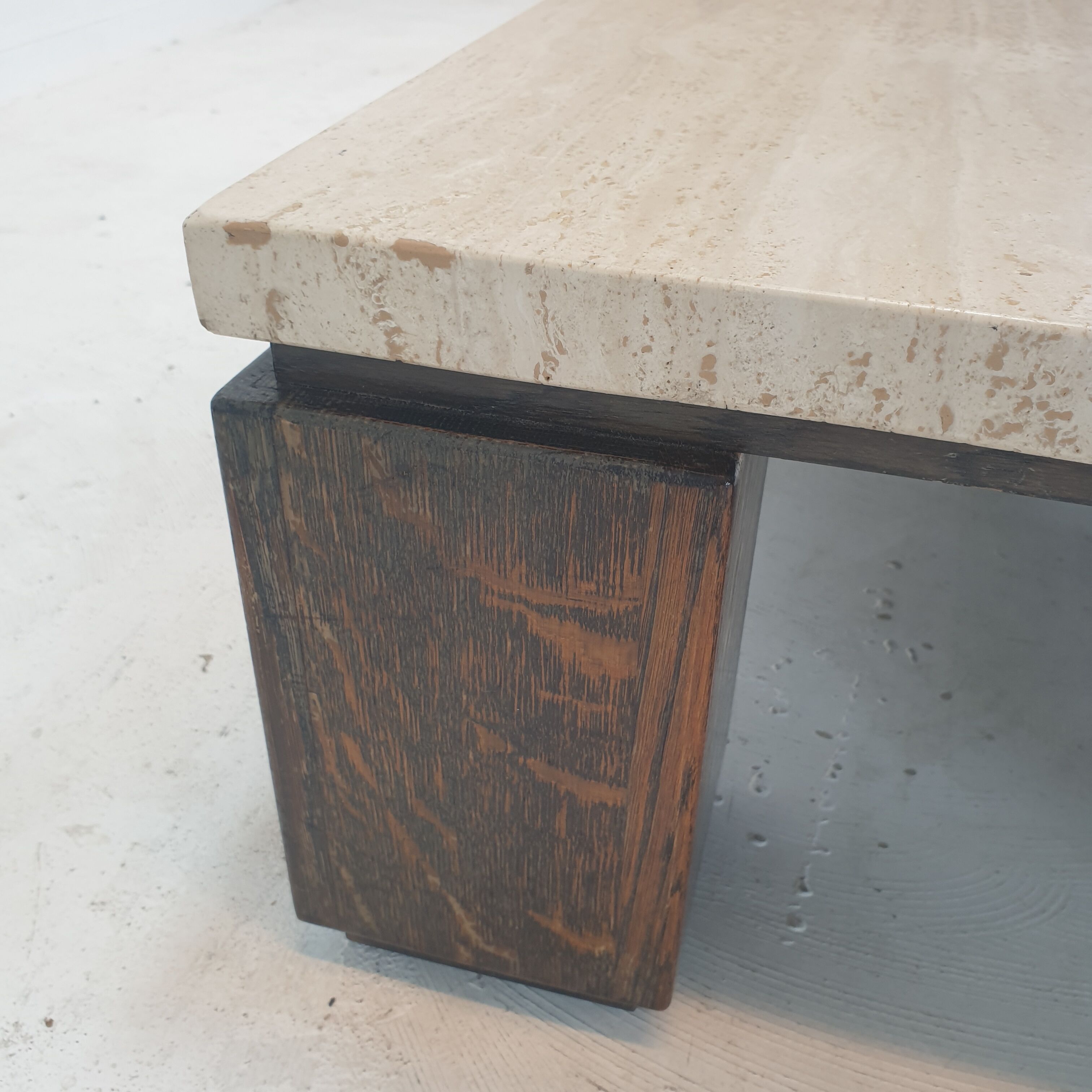 Travertine coffee table with wenge, 1970s