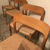 Set of 4 chairs by N.O. Møller solid oak and rope, Denmark, 1960's