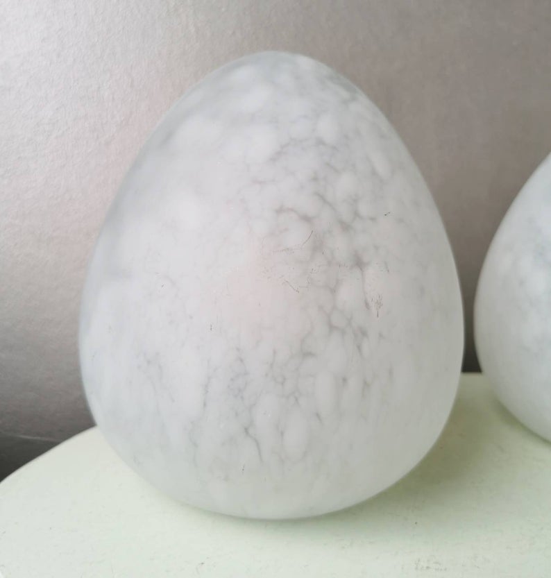 Set of 2 vintage white glass table lamps, 80s