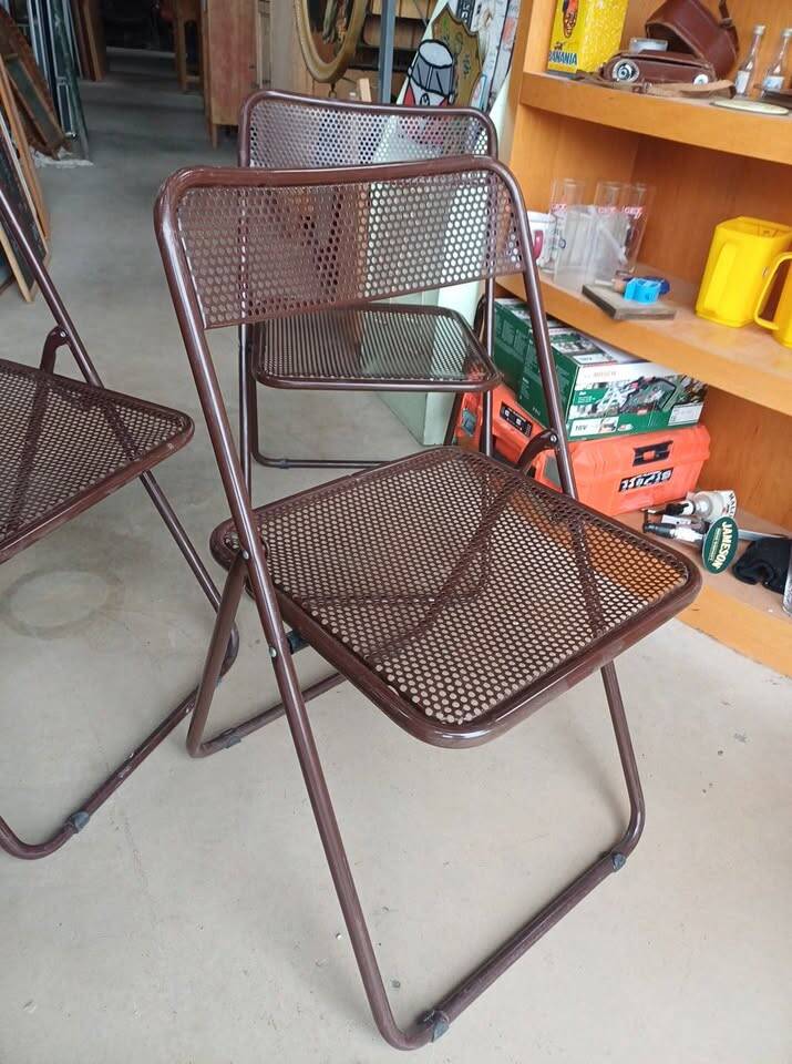 vintage perforated metal folding chair –