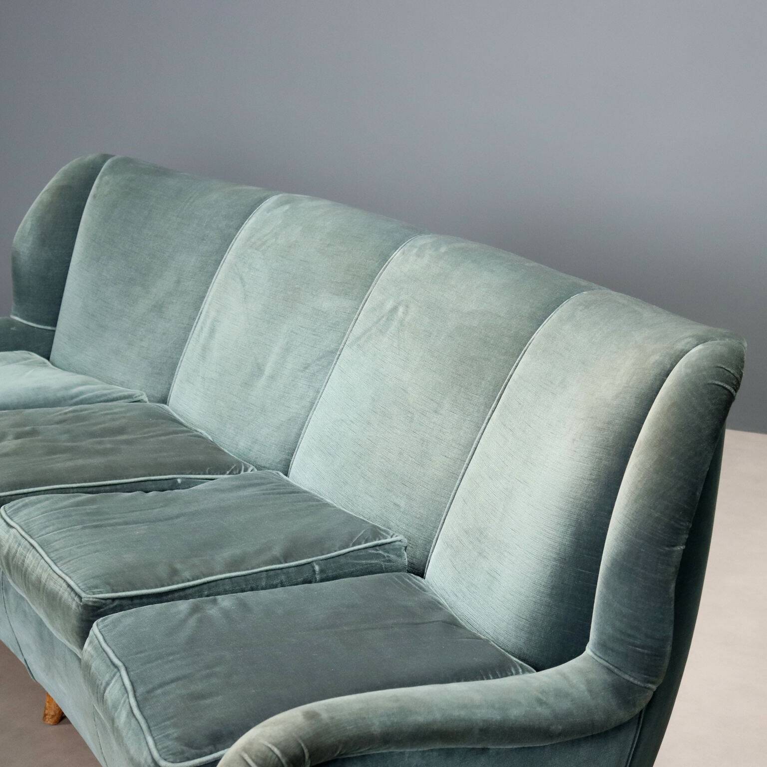 Original vintage designer bean-shaped velvet sofa from the 1950s-60s
