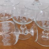 Set of 6 water glasses on feet, grape decoration and Luminarc vine shoot
