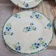 Set of 4 antique dessert plates in ironstone, with blue and green floral decoration.