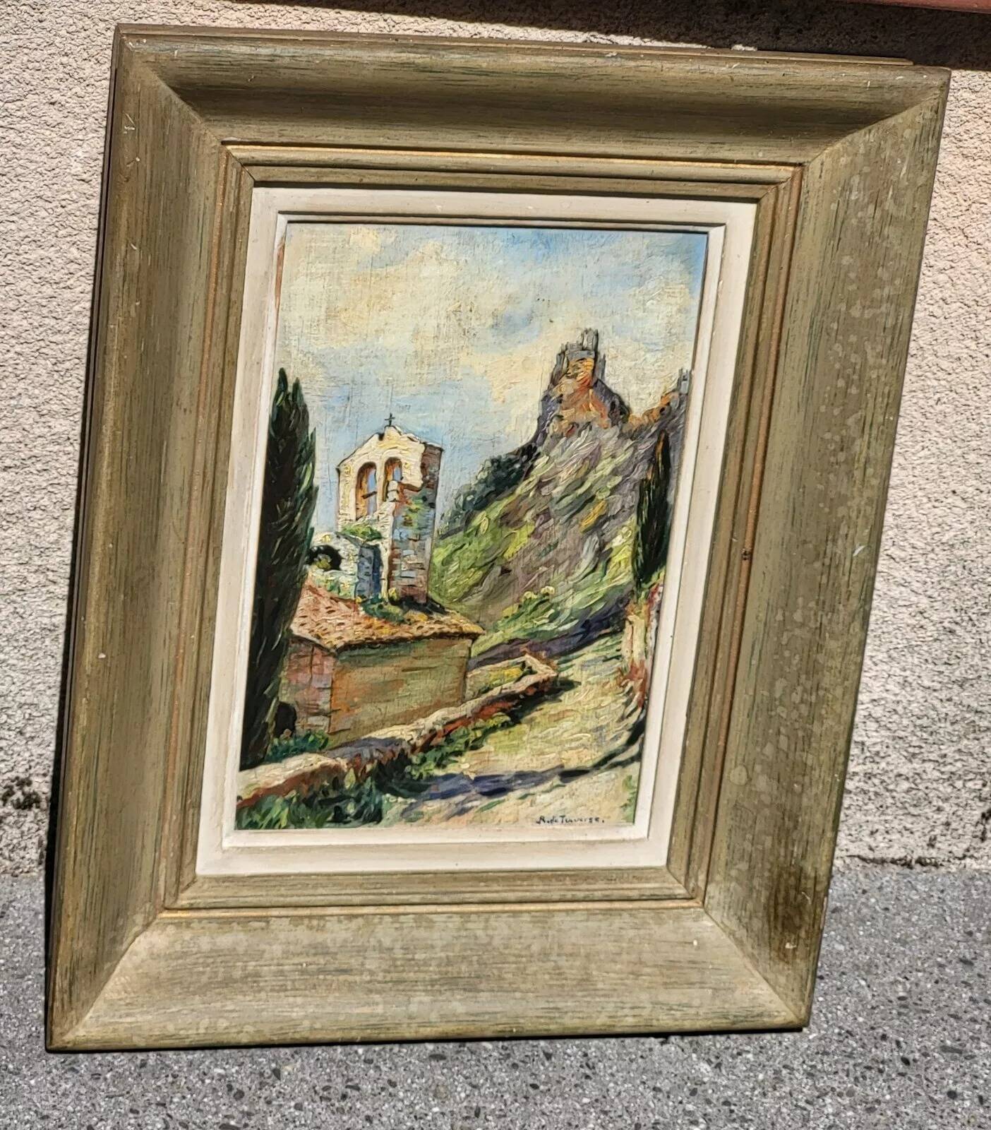 Antique 19th Century Landscape Church Steeple Oil Painting