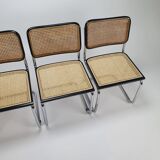 Set of 4 tubular frame and cane cantilever dining chairs Breuer Marcel italy, 1970s