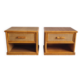 Pair of vintage rattan bedside tables from the 1970s.