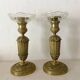 Antique brass candlesticks with glass bobeches