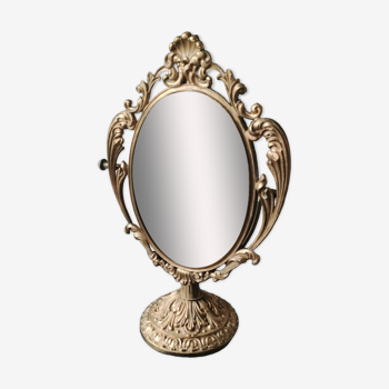 Grand miroir de table psyché/de courtoisie/coiffeuse. stylé baroque/rocaille/louis xv. en laiton patiné doré. art déco 1930. dim. 40 x 30 cm