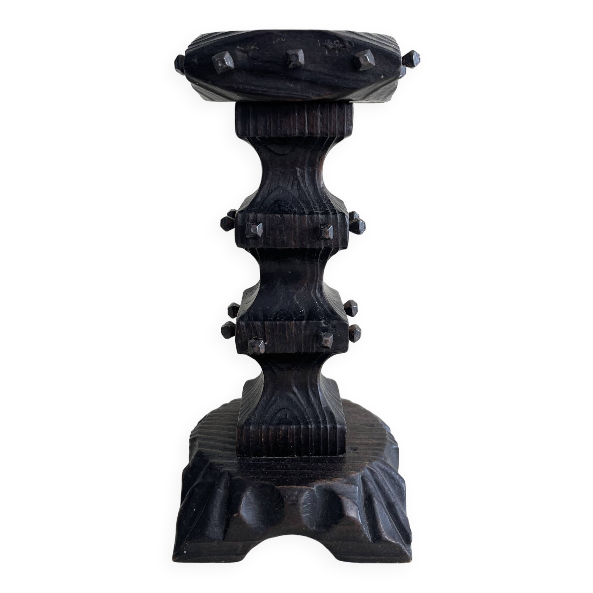 Medieval Studded Wooden Candle Holder on Stand