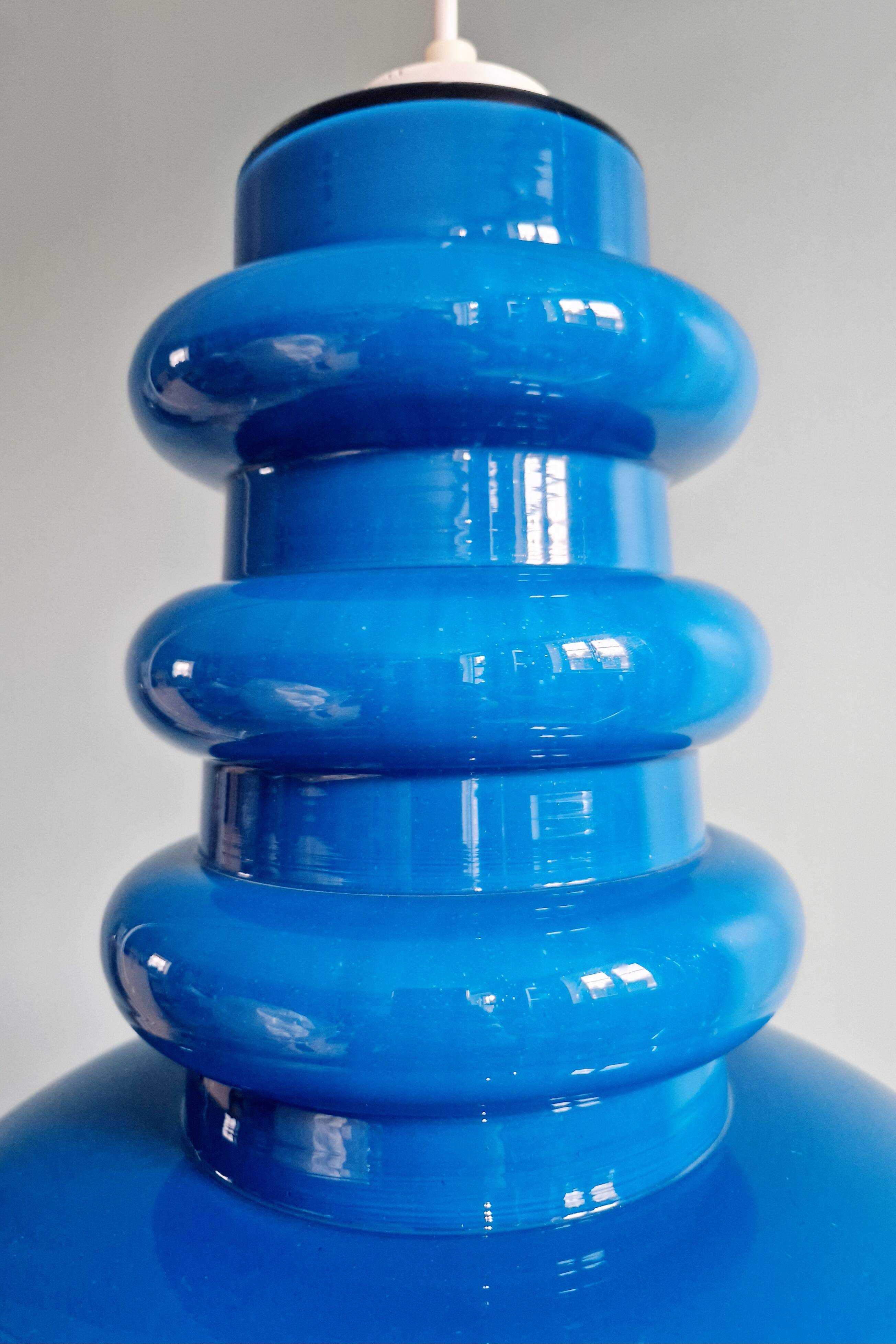 Large Space Age pendant light in blue opaline, 1960s-70s
