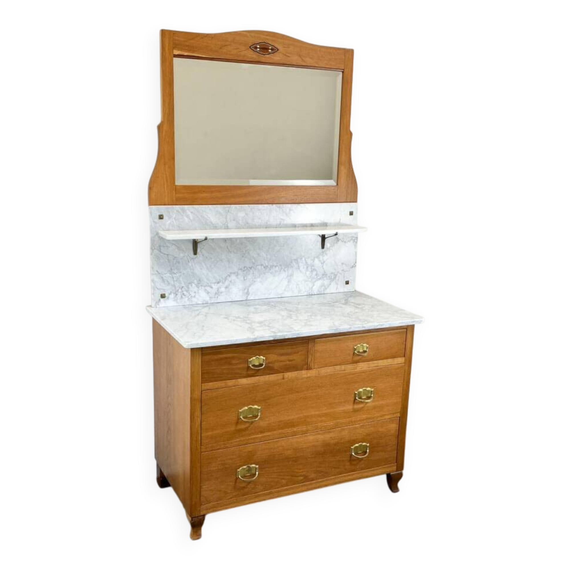 Art Nouveau chest of drawers, marble washstand and mirror top, oak, 1910s